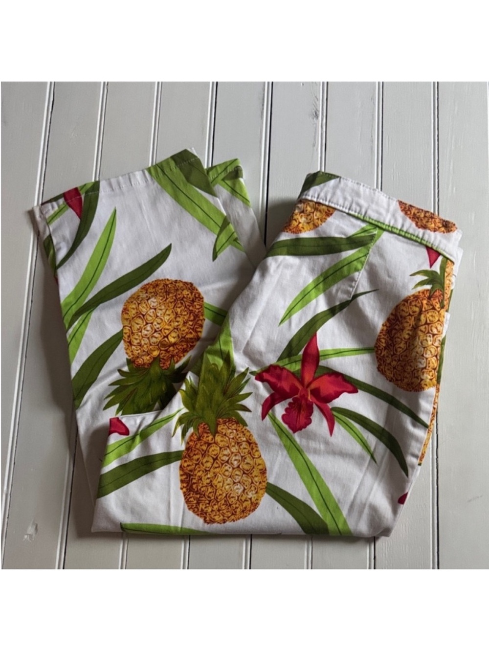 Bill Blass Jeans Vintage Capris White Tropical Pineapple Print Size 12P